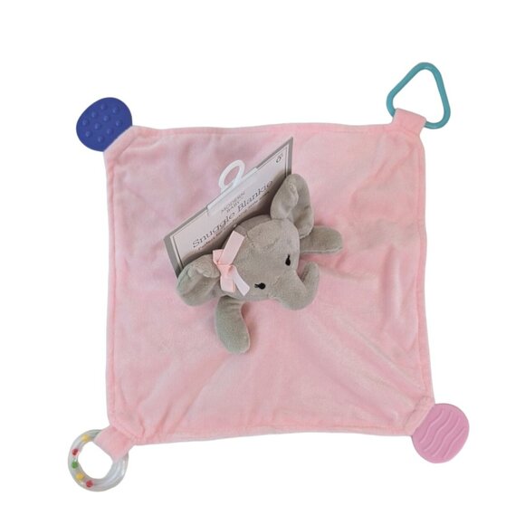 Modern Baby Pink Elephant Lovey Security Blanket Teether Rattle Flower Back NWT - Picture 4 of 5